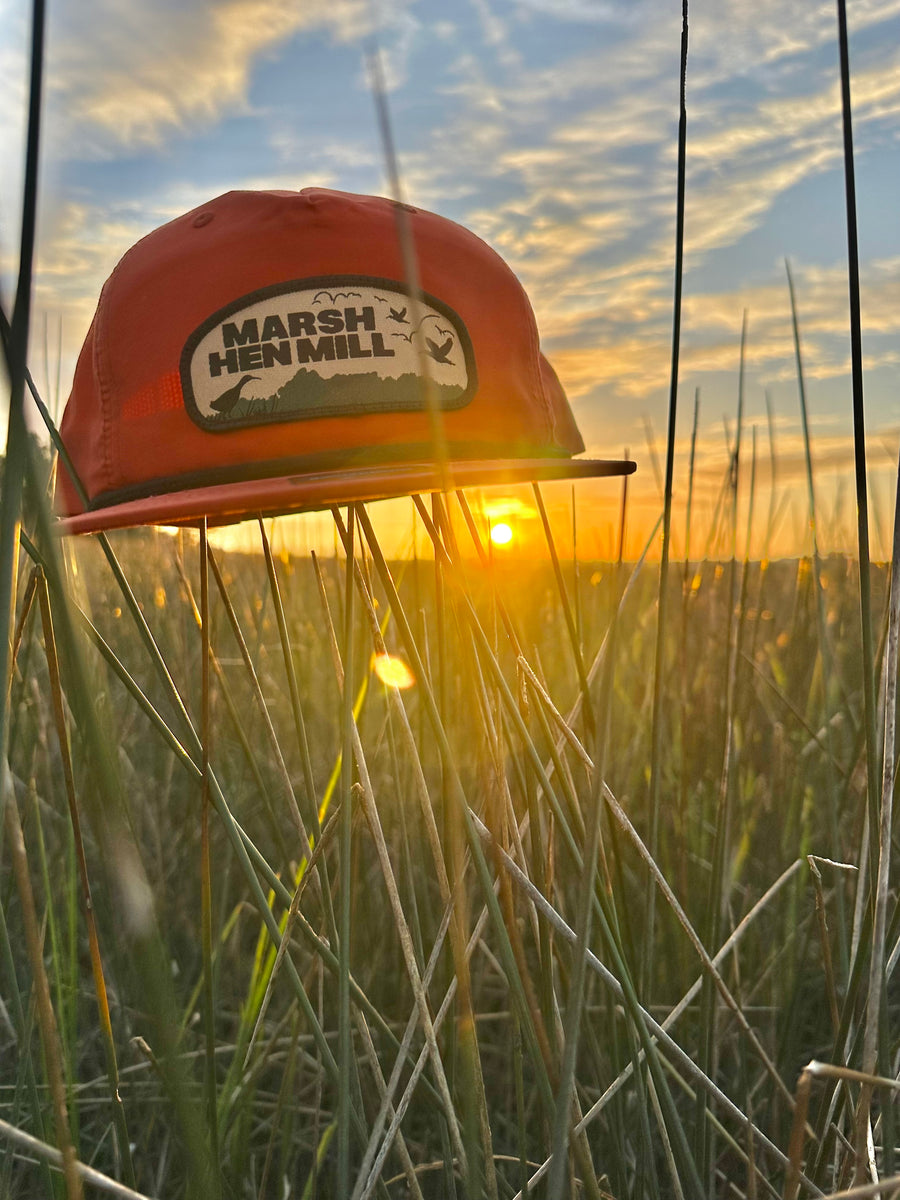 Orange Richardson rope hat with High tide patch Marsh Hen Mill