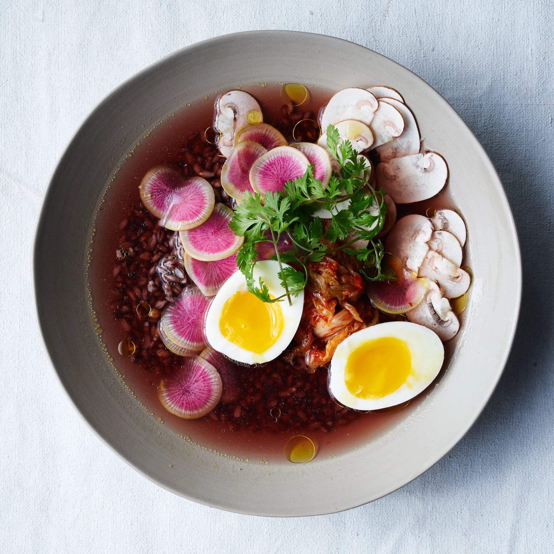 Black Barley with Mushroom Broth