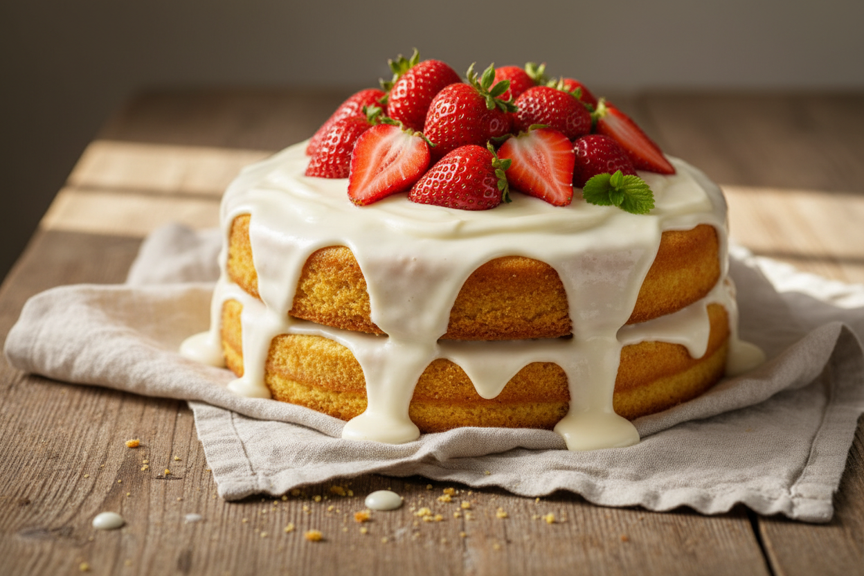 Strawberry Cornmeal Cake with Buttermilk Icing