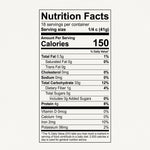 A Nutrition Facts label shown on a light gray background, with black text on a white label. The label lists serving size 1/4 c (41g), 150 calories, and nutrients including total fat 0.