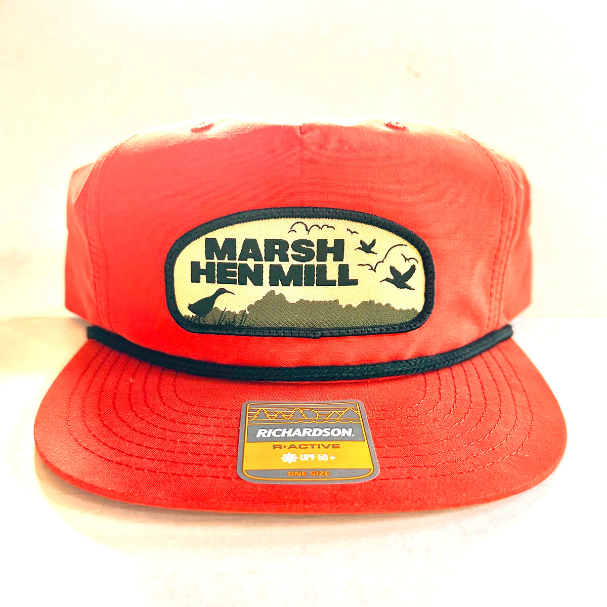 Orange Richardson rope hat with High tide patch – Marsh Hen Mill