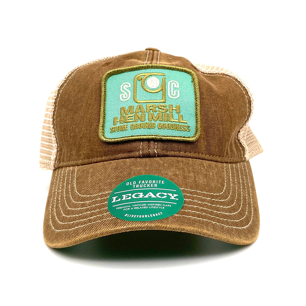 Hat 2 Brown Legacy teal square patch